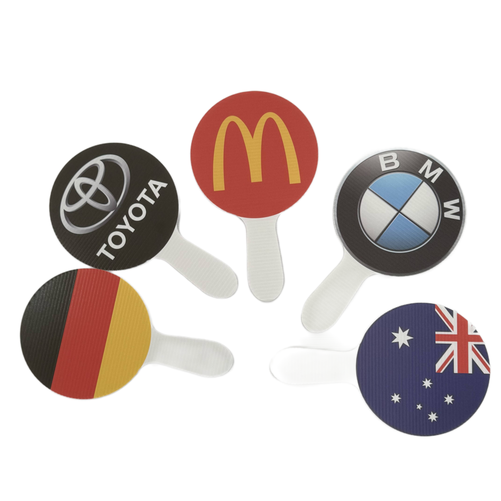 Advertising Hand Waver Signs Promotional Flags Vivid Ads 200mm L x 200mm W x 330mm H (Pack of 25pcs) Single Sided Print (Backside Blank) Full Colour - Custom Printing