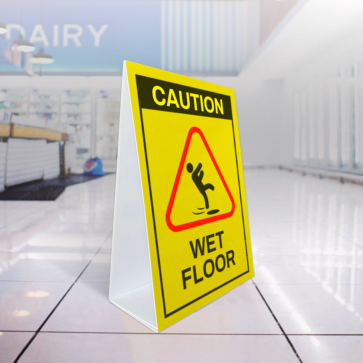 Caution Wet Floor A-Frame Safety Sign A-Frame Signs Vivid Ads Australia 320 mm W x 600 mm H (Small) 5mm Corrugated Plastic Sheets Printed Two Faced Sides
