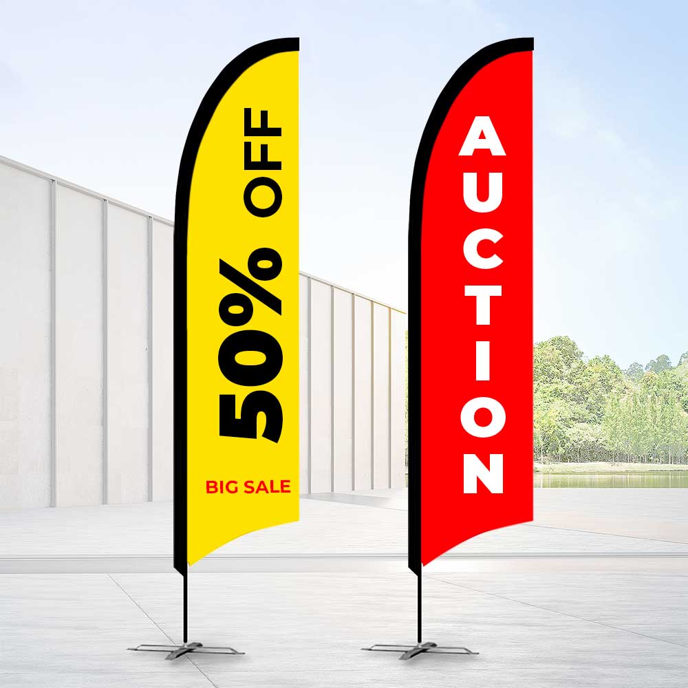 Bow Flags Promotional Flags Vivid Ads Large (4800mm H) Poles + Carry Bag Single-sided Ground Spike - "included for free"