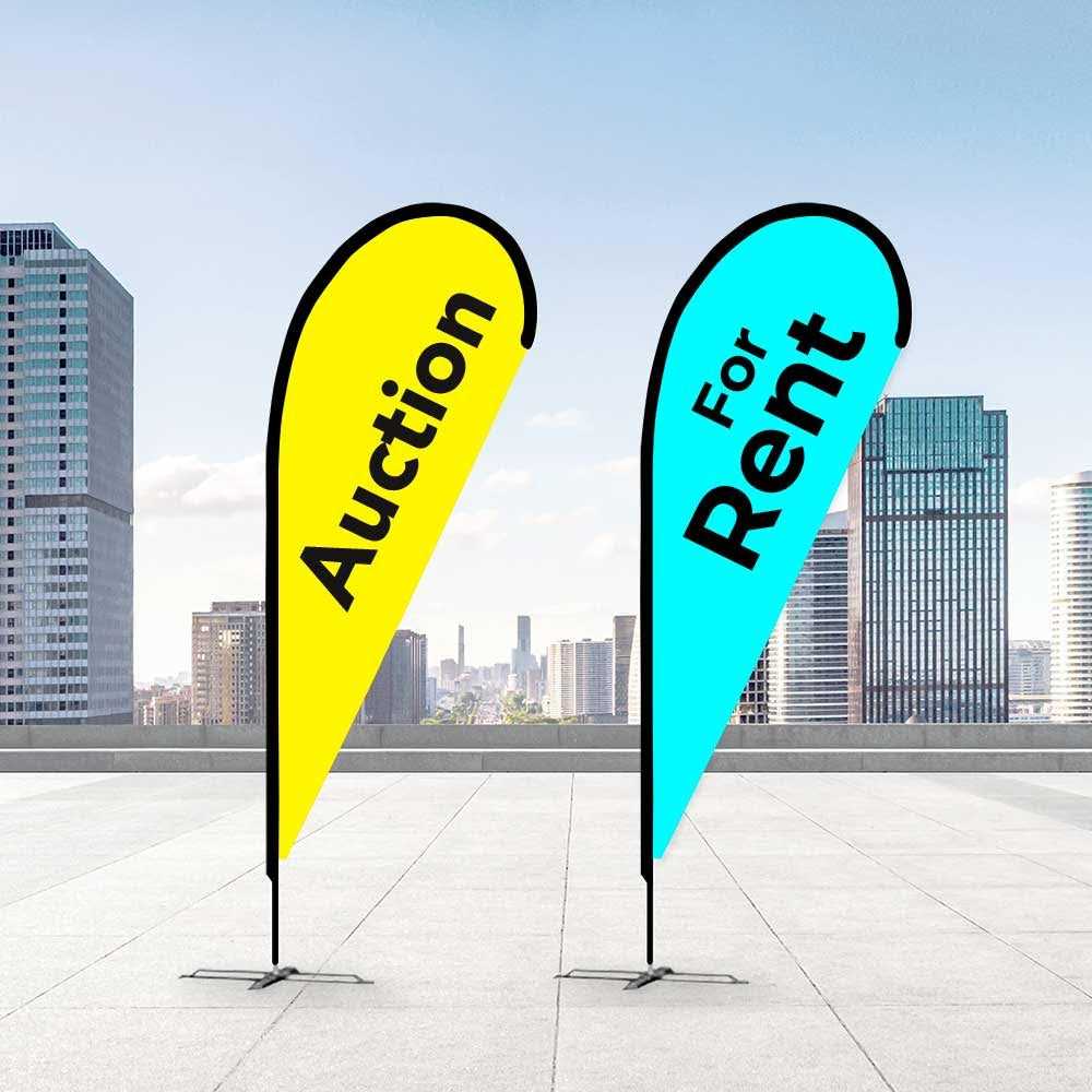 Teardrop Banners Promotional Flags Vivid Ads Small (2100mm H) Poles + Carry Bag Double-sided (Double Impact) Heavy Duty Metal Plate (5kg)