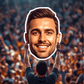 Custom big head cutout held above a cheering stadium crowd - 5mm corflute