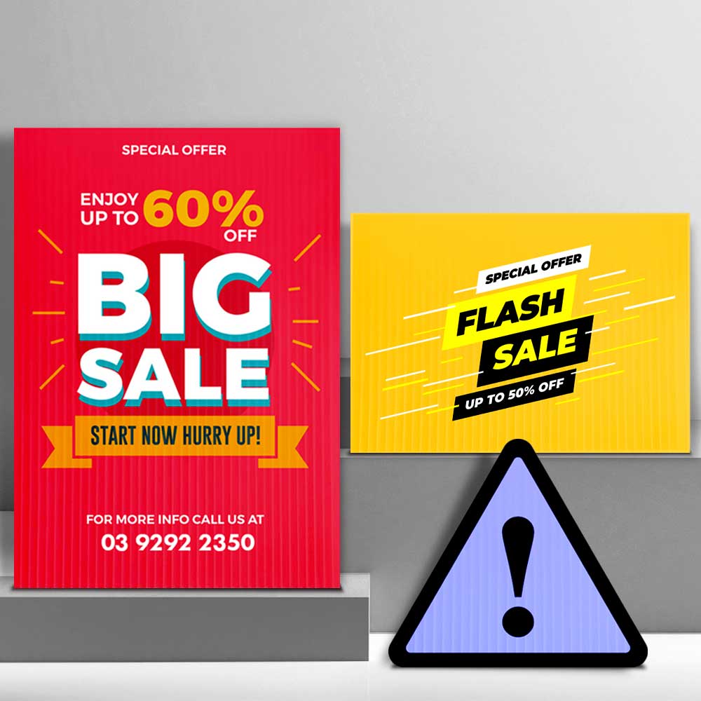 4 x Corflute Signs / Without eyelets / Single Sided (800mm W x 1200mm H x 5mm) Pack Rigid Signs VividAds Print Room   