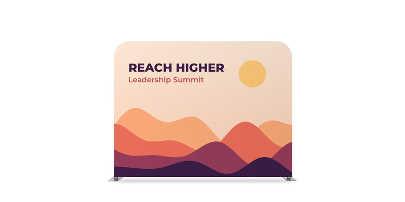 Stretch fabric media wall printed with a Reach Higher event design