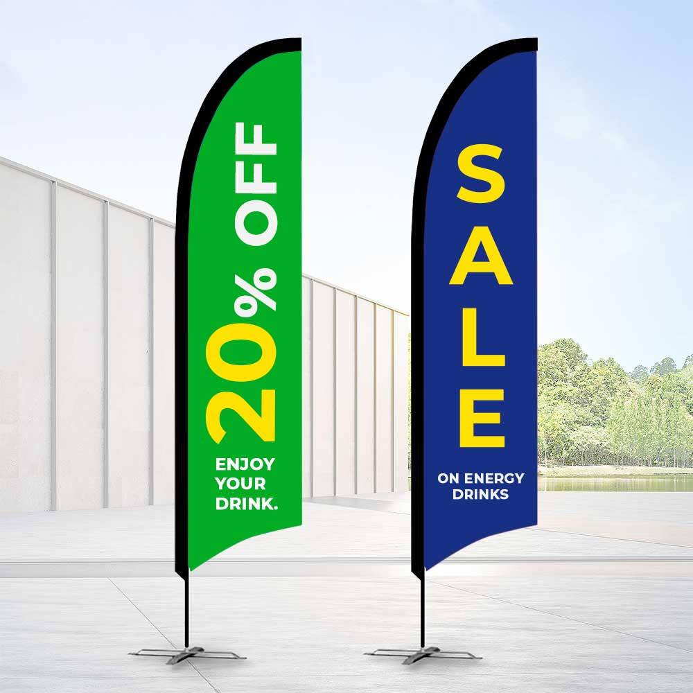 Bow Flags Promotional Flags VividAds.com.au Small (2500mm H) Double Sided Cross Base with Sand/Water Bag