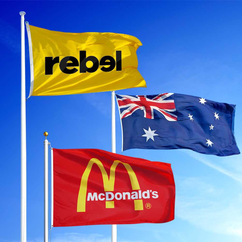 Custom Flagpole Flags Promotional Flags VividAds.com.au 900mm W x 450mm H Single-Sided White header with sister clips