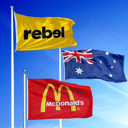 Custom Flagpole Flags Promotional Flags VividAds.com.au 900mm W x 450mm H Single-Sided White header with sister clips