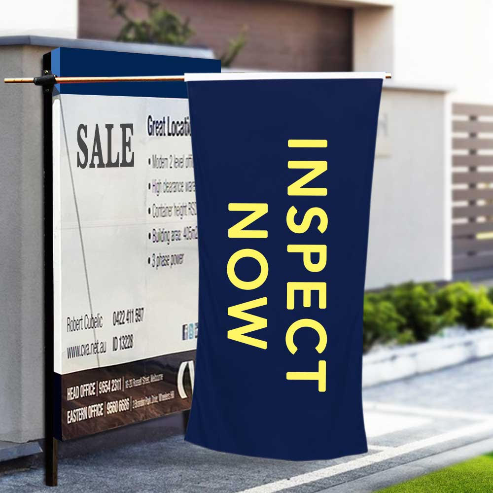 Real Estate Hanging Flags Promotional Flags VividAds.com.au 1800mm x 900mm (Large) Single Sided Sleeve Pole Pocket (Use Ø20mm pole insert)