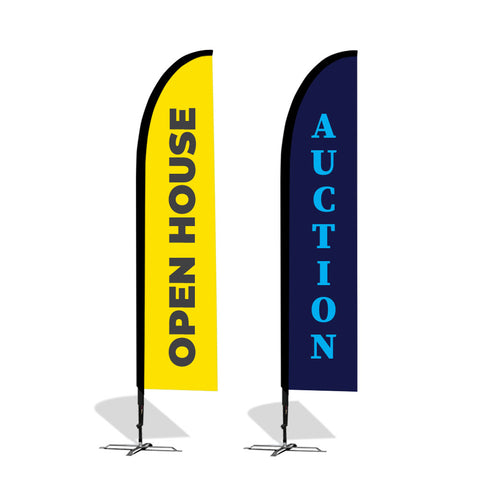 Real Estate Feather Flags Promotional Flags Vivid Ads Small (2500mm H) Poles + Carry Bag Single-sided Ground Spike