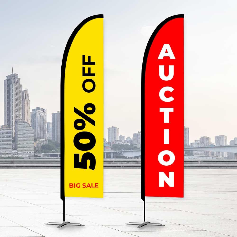 Feather Flags Promotional Flags VividAds.com.au Large (4800mm H) Poles + Case Double-sided (Double Impact) Premium Cross Base with Water Bag